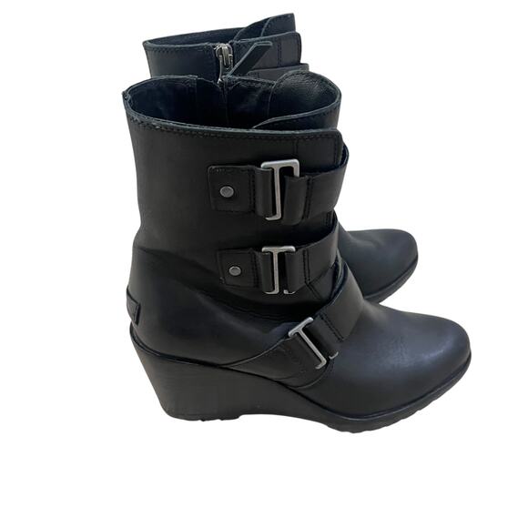 Sorel Women’s After Hours Black Leather Ankle Bootie Wedge Boots~Sz US 9 - Picture 3 of 11